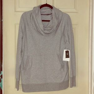 Cowl neck heather gray sweatshirt. From LLBean